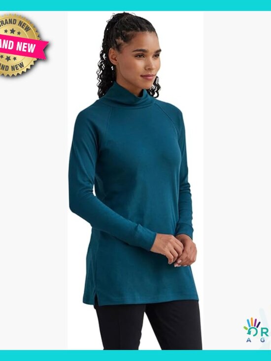 Tops - Luxe Organic Cotton Mock Neck Tunic Long Sleeve Cozy Minimal Chic Top